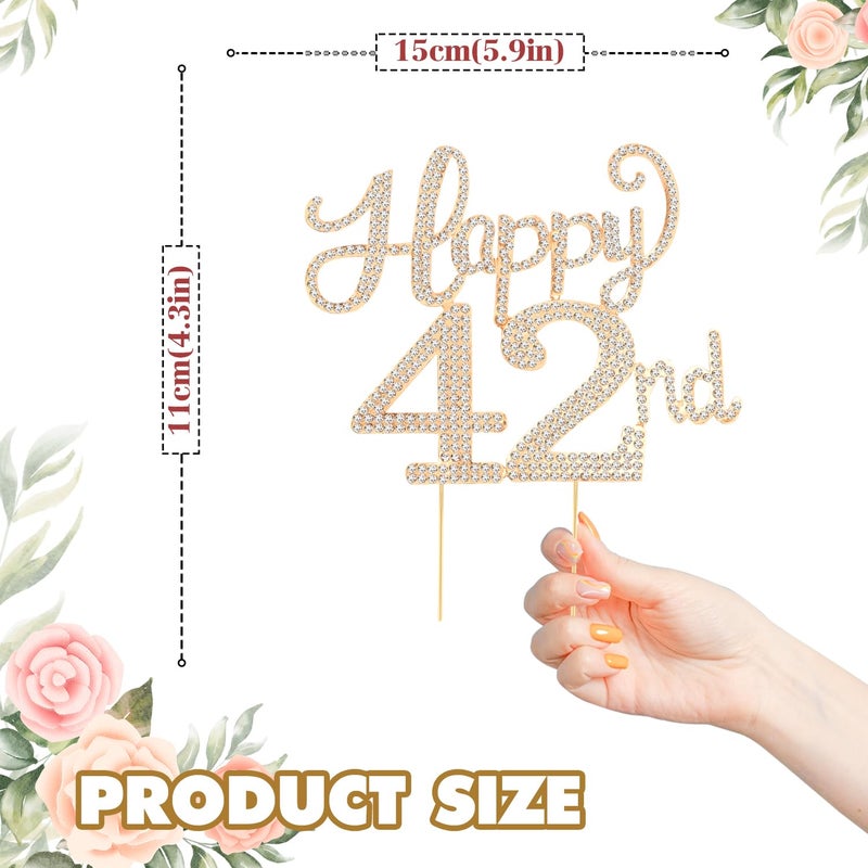LASKYER Happy 42nd Birthday Decorations,42nd Birthday Gold Rhinestone Cake Topper - Cheers to 42 Years Old Bday Party Metal Sparkly Cake Centerpieces Sign. - Image 2